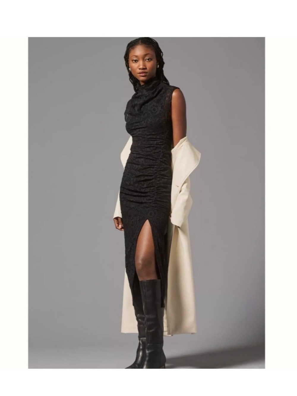 Anthropologie Maya Black Lace Ruched Dress